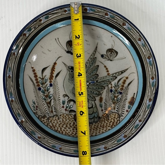 Ken Edwards Stoneware Pottery Bird Flowers Butterfly Plate Tonala Mexico 8” - Picture 6 of 6